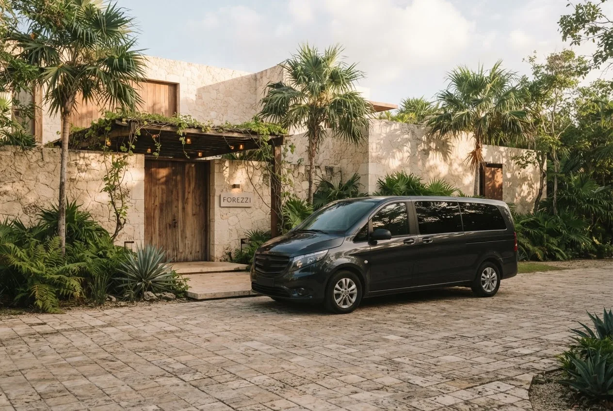Van outside a Tulum residence