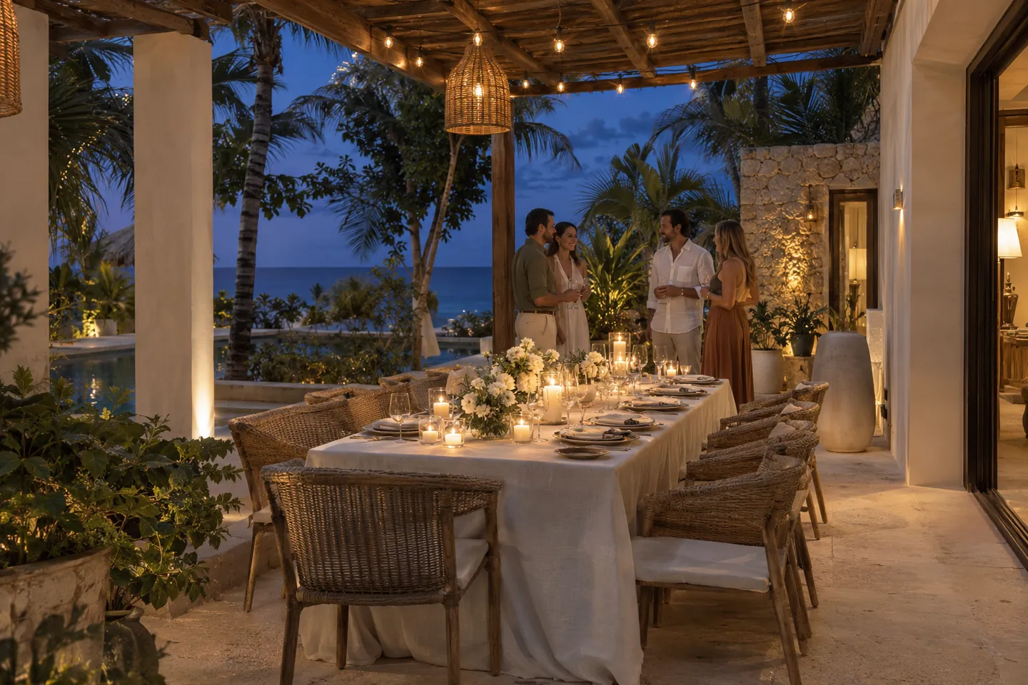 An intimate celebration around a villa dinner table