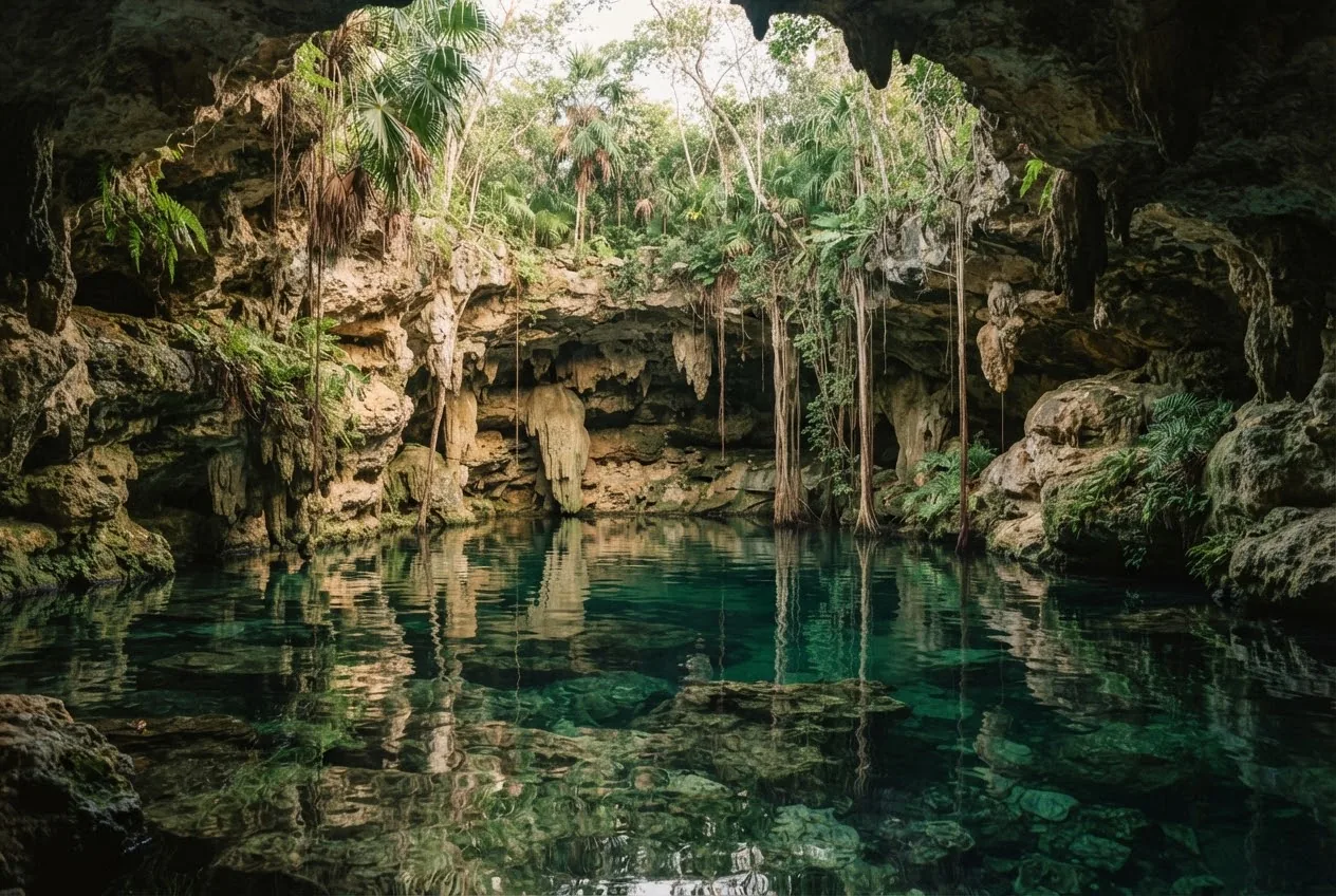 Freshwater cenote surrounded by forest