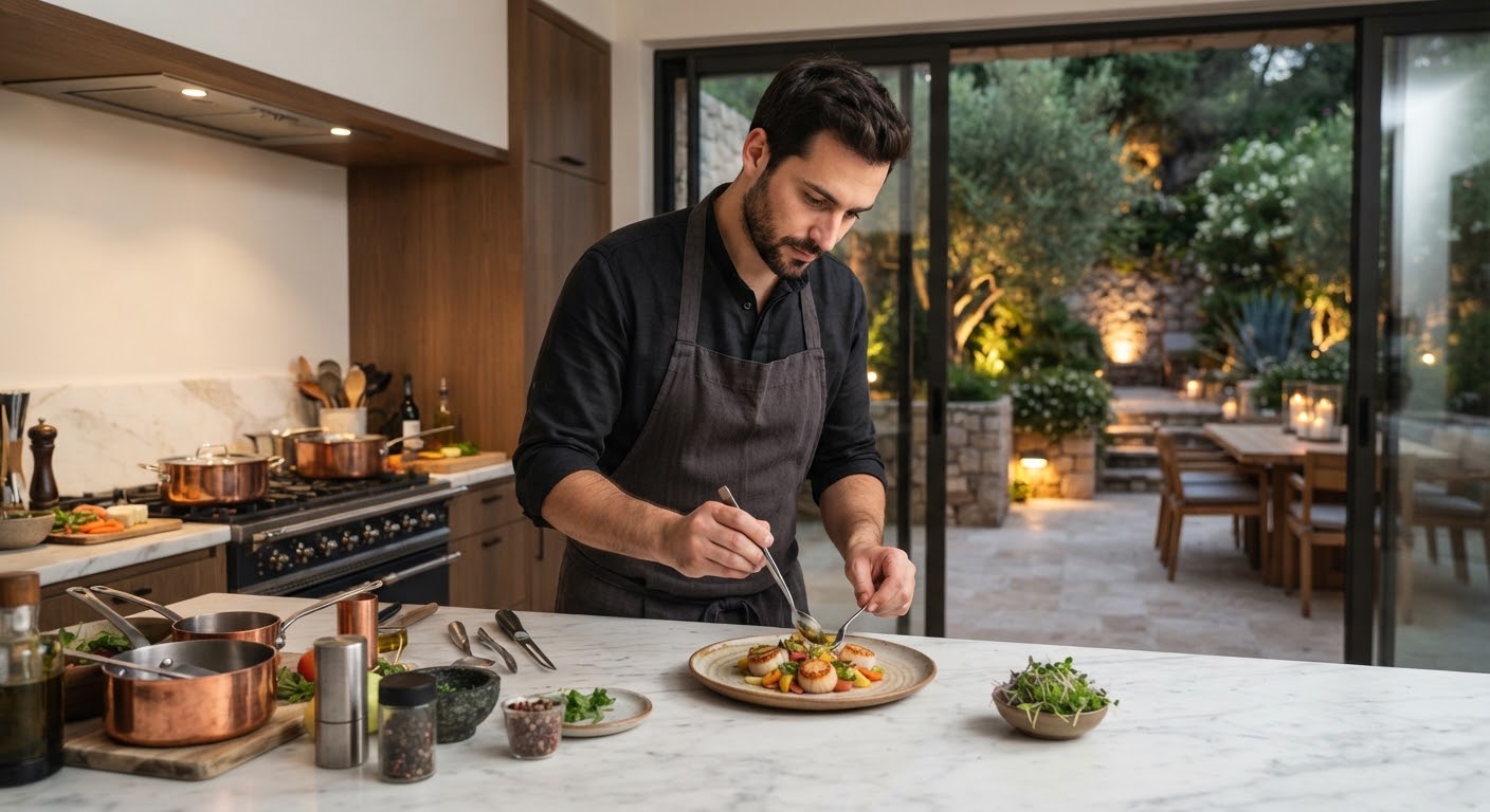 Chef preparing a meal in a private residence