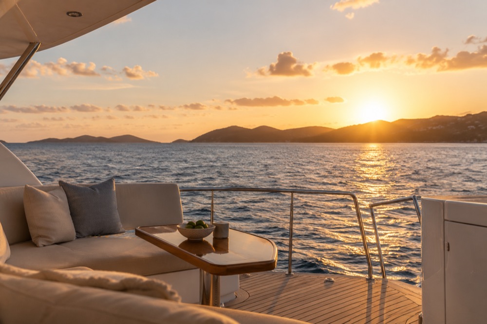 Warm late-day light from a yacht deck at sea