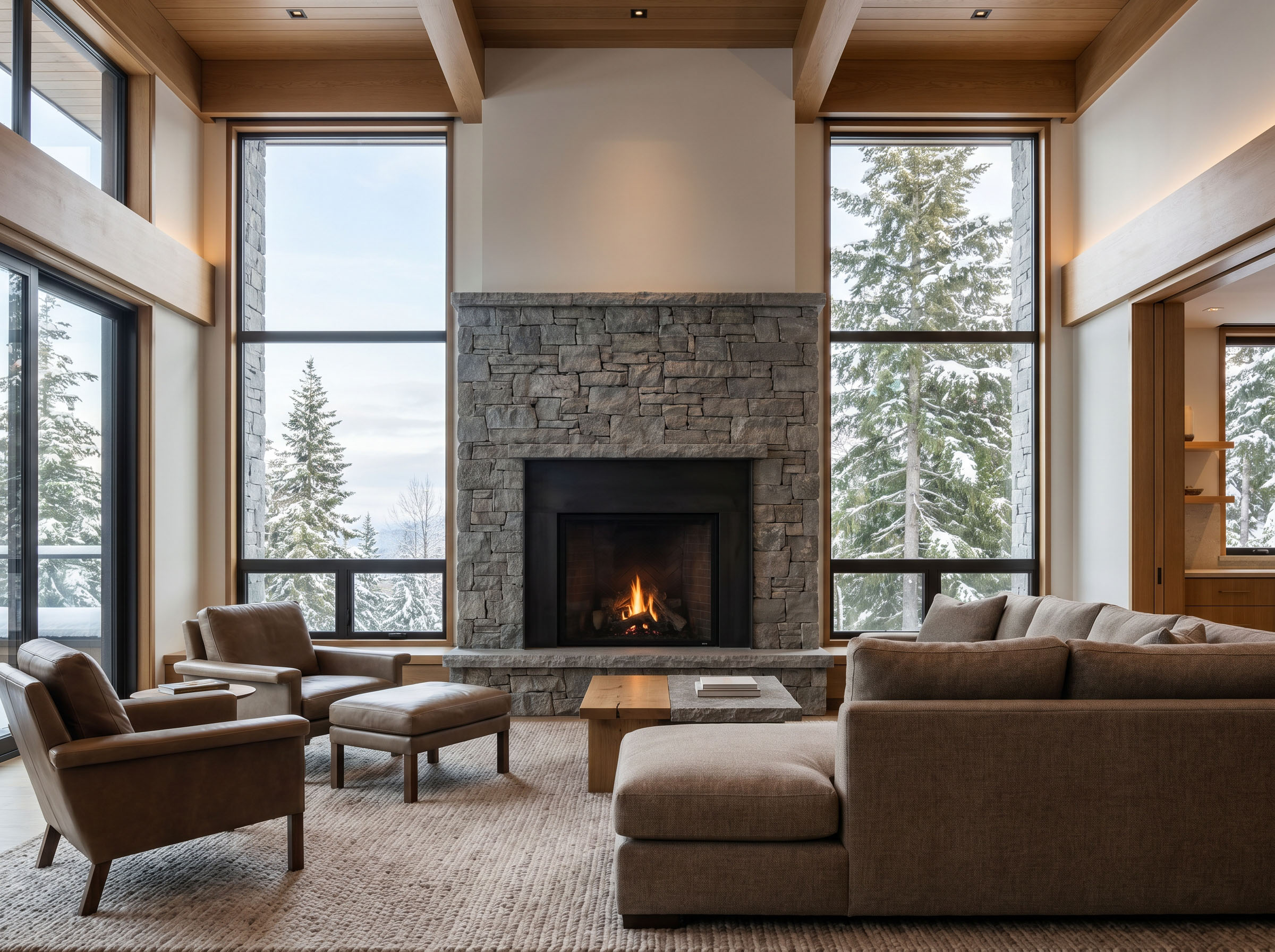 Minimalist luxury mountain living room